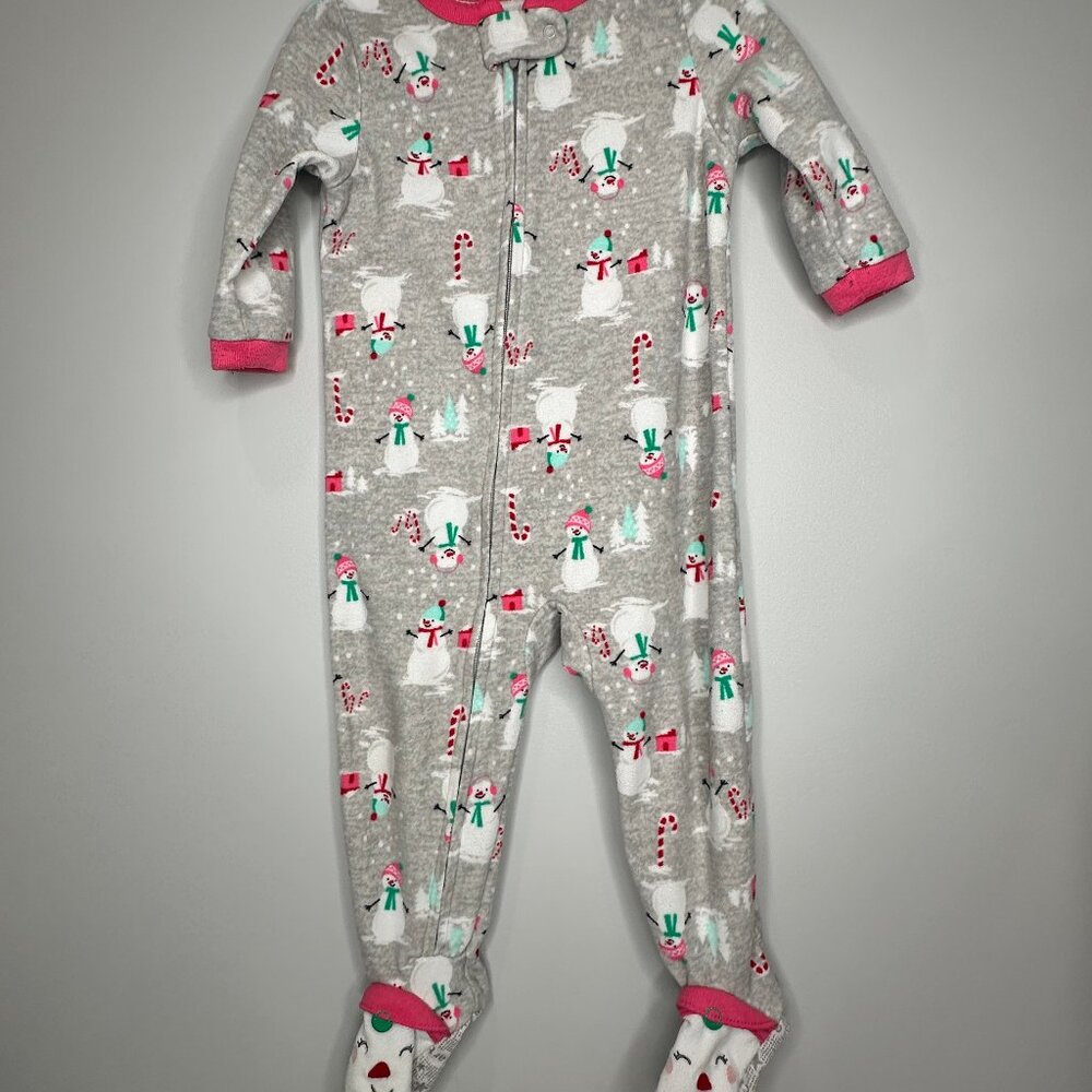 Carter's Girl's Snowman, Candy Canes Fleece Footed Pajama Sleeper, Size 18M